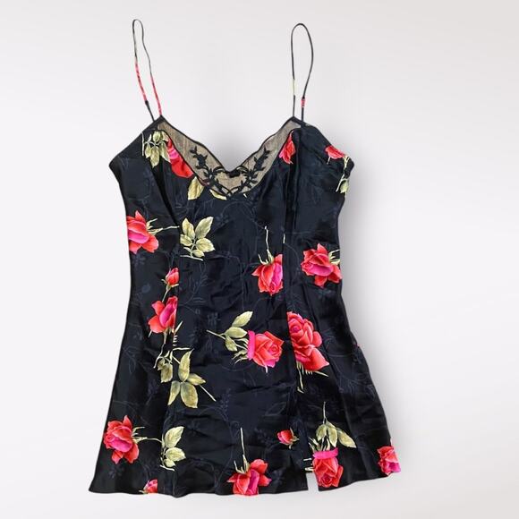 Victoria's Secret Other - Victorias Secret Vintage Silk Floral Lace‎ Slip Mini Dress Size Large Black 90s